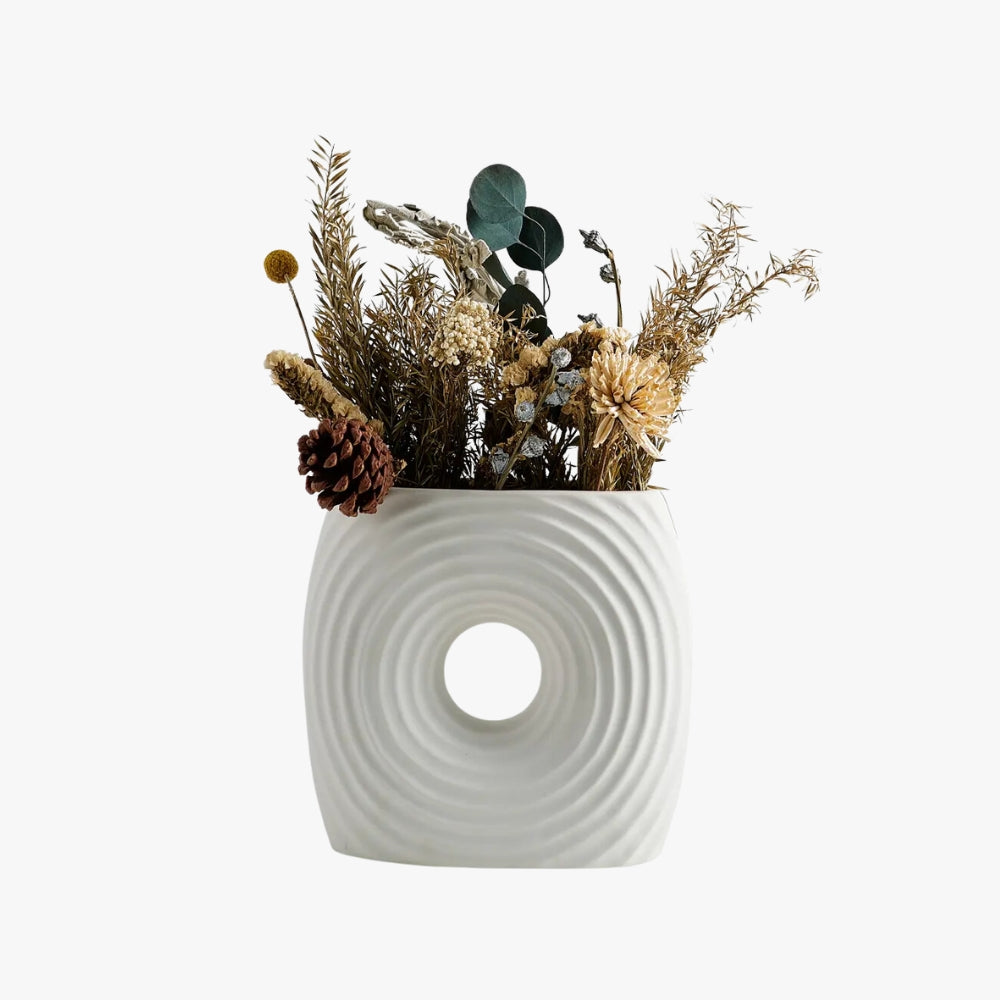 Florero Vintage Cerámica Circular Blanco 23x9x20 cm