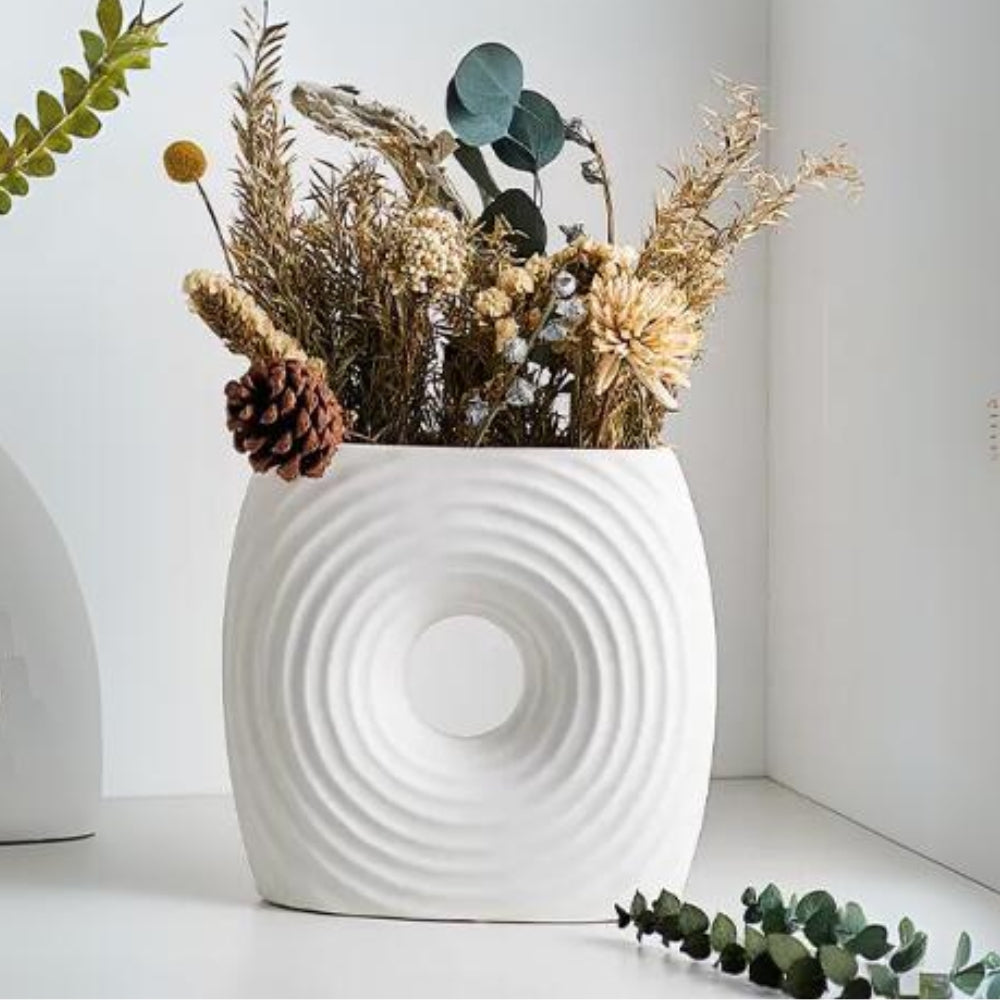Florero Vintage Cerámica Circular Blanco 23x9x20 cm