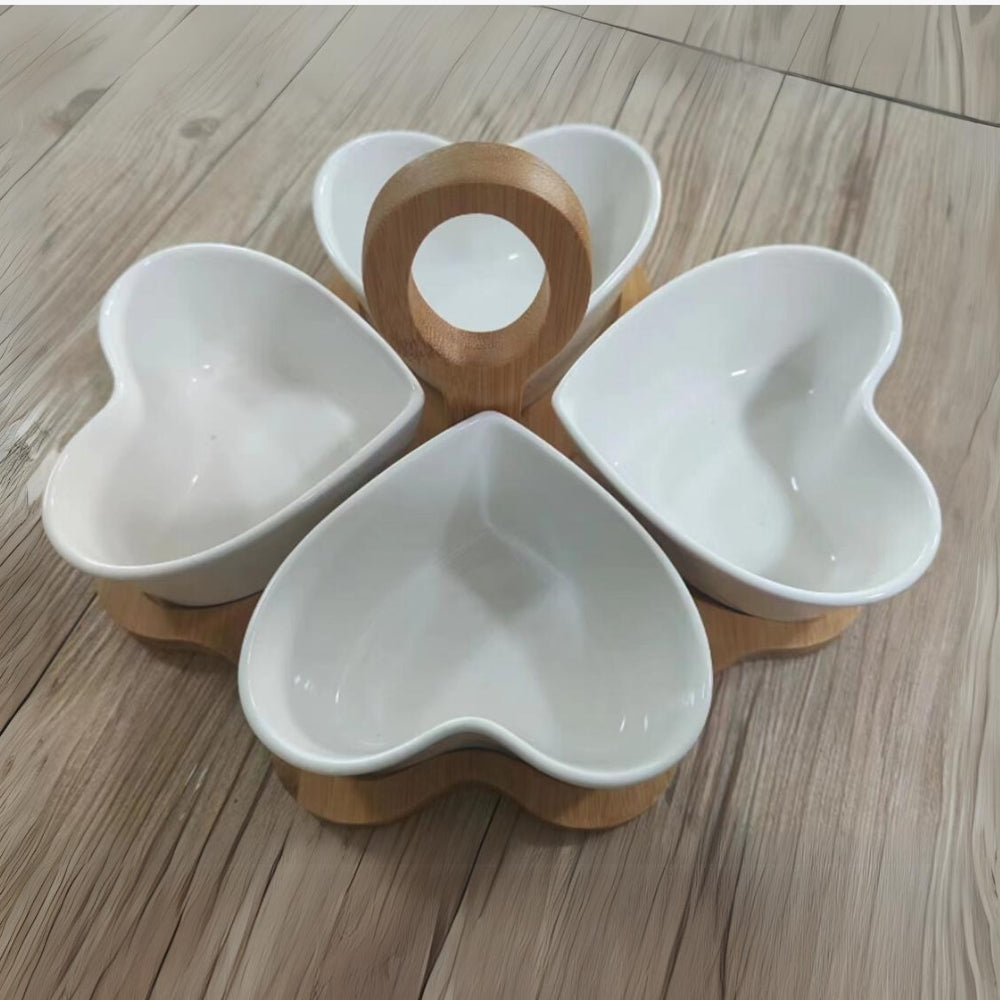 Tabla Aperitivos Redonda 4 Corazones Pocillos Picoteo