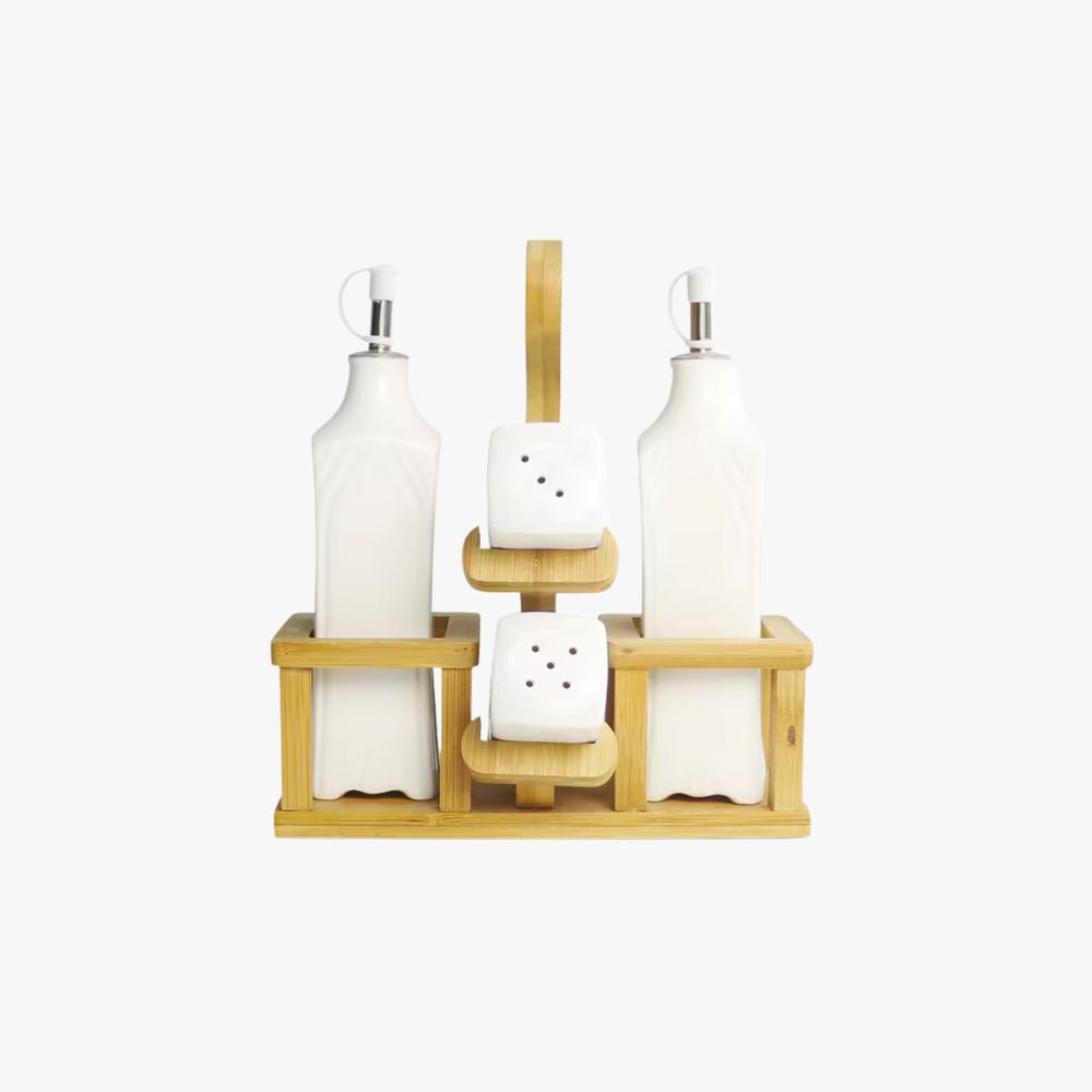 Set de Alcuza Madera De Cerámica Vinagrera y Aceitera