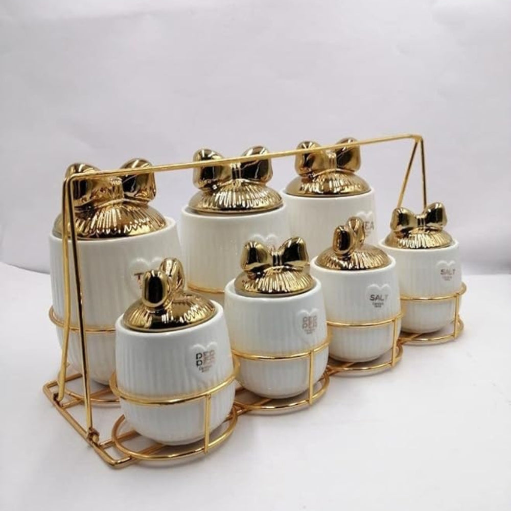 Juego Para Café o Te 7 Pcs Color DORADO CON BLANCO