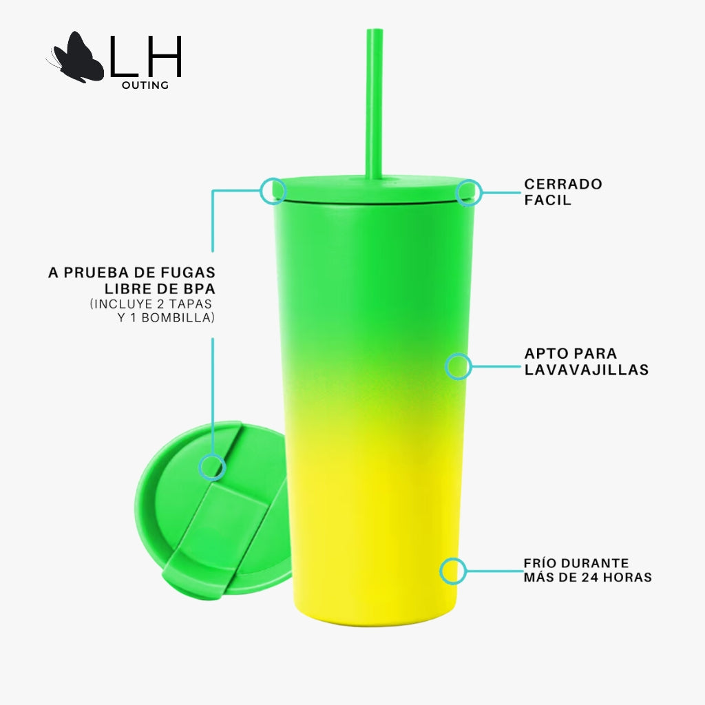 Vaso Térmico 700ml + 2 Tapas Verde Limon