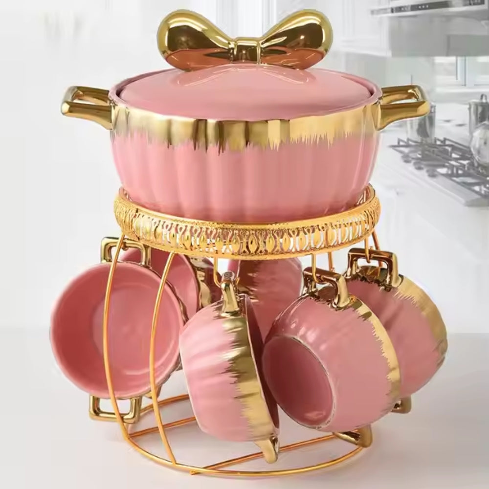 Set 7 Pcs olla Sopera con Pocillos ROSA