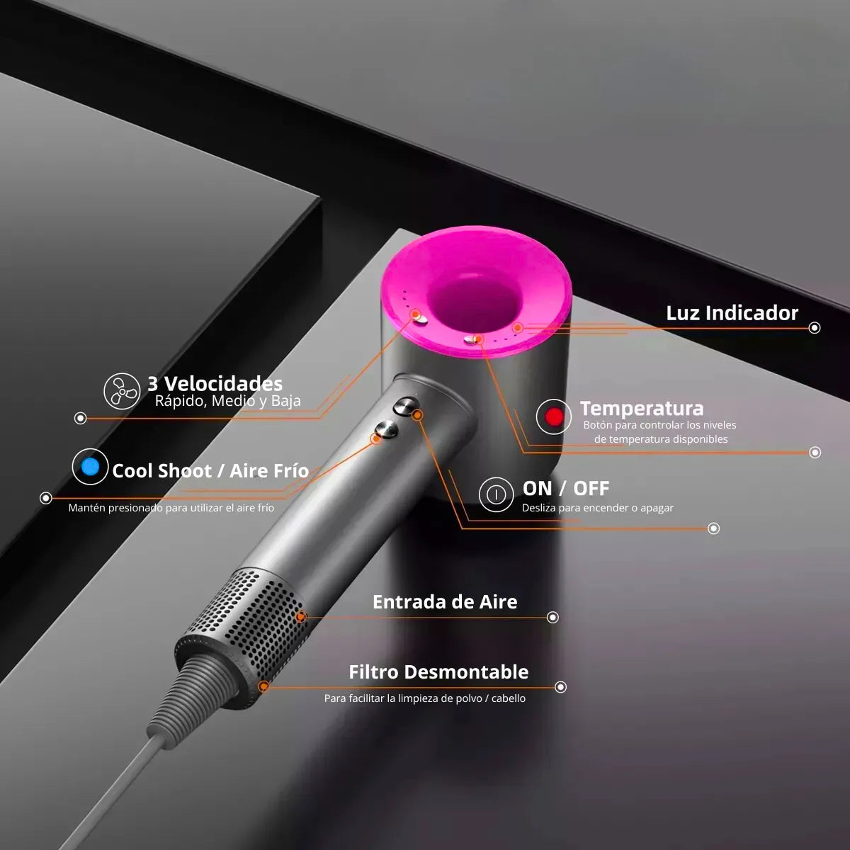Secador De Pelo Iónico Supersonic 1600w Alta Velocidad Gris Oscuro