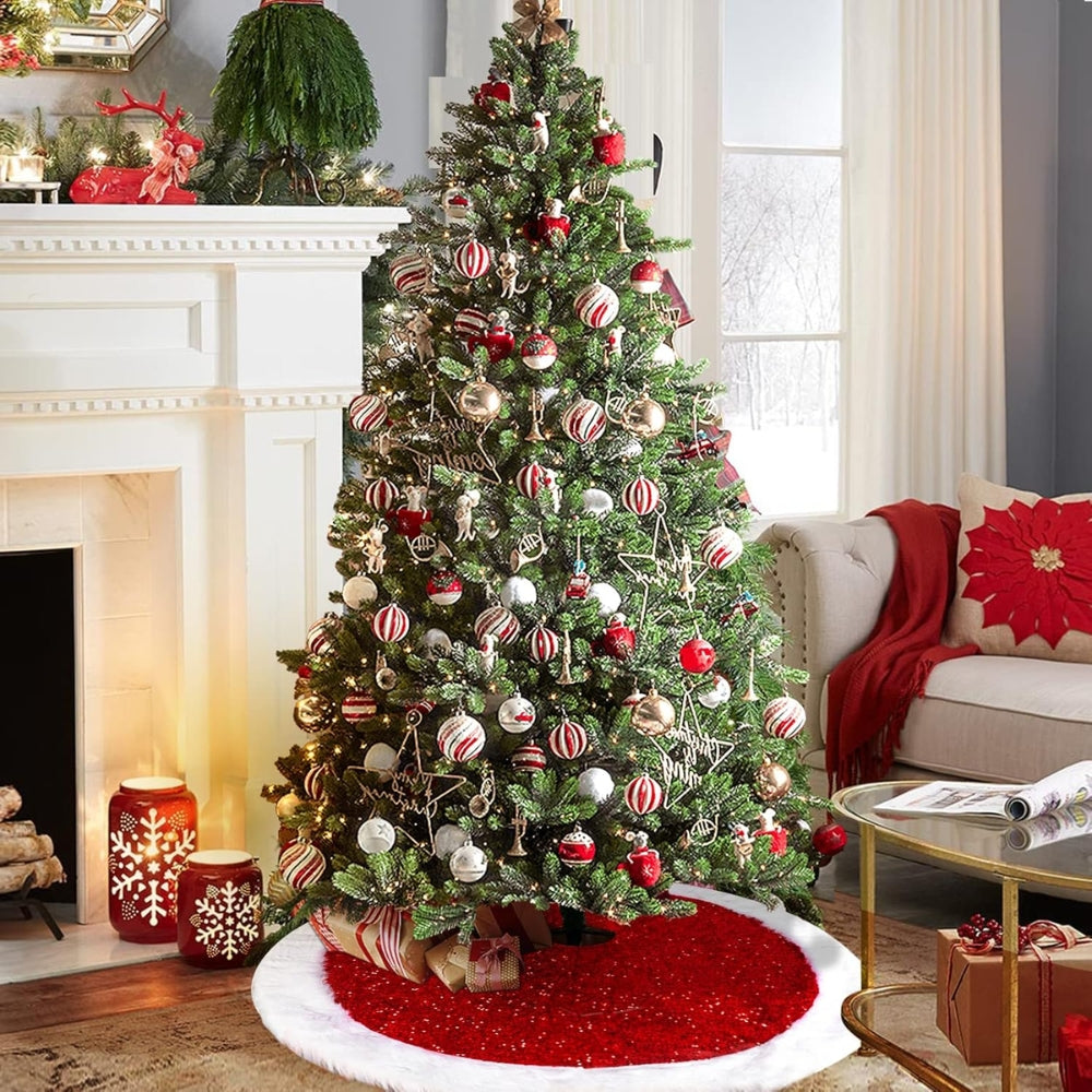 Faldón Pie De Árbol Navidad 122 cm Rojo Con Blanco