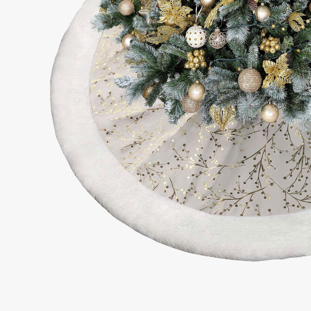 Faldón Pie De Árbol Navidad 122 cm Blanco con Brillos