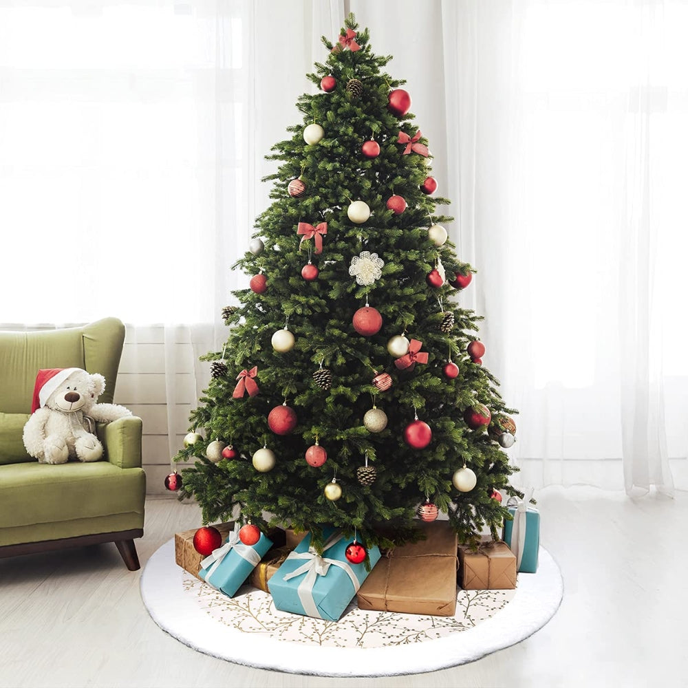 Faldón Pie De Árbol Navidad 122 cm Blanco con Brillos