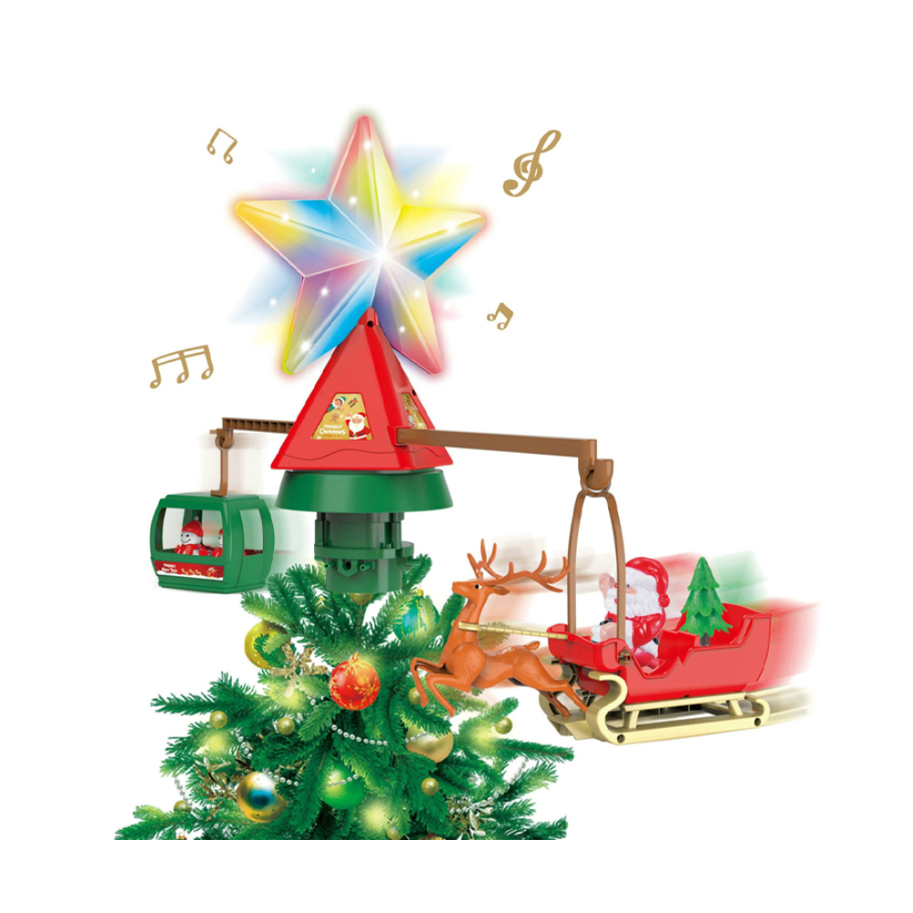 Adorno Navideño Trineo y Góndola con Estrella LED y Música para Árbol de Navidad