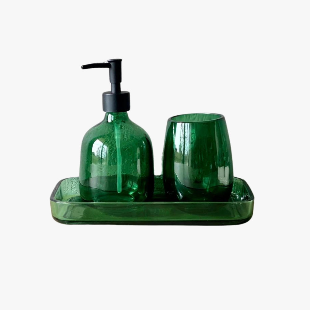 SET DE BAÑO PREMIUM 3 PIEZAS DISPENSADOR JABÓN LIQUIDO VERDE