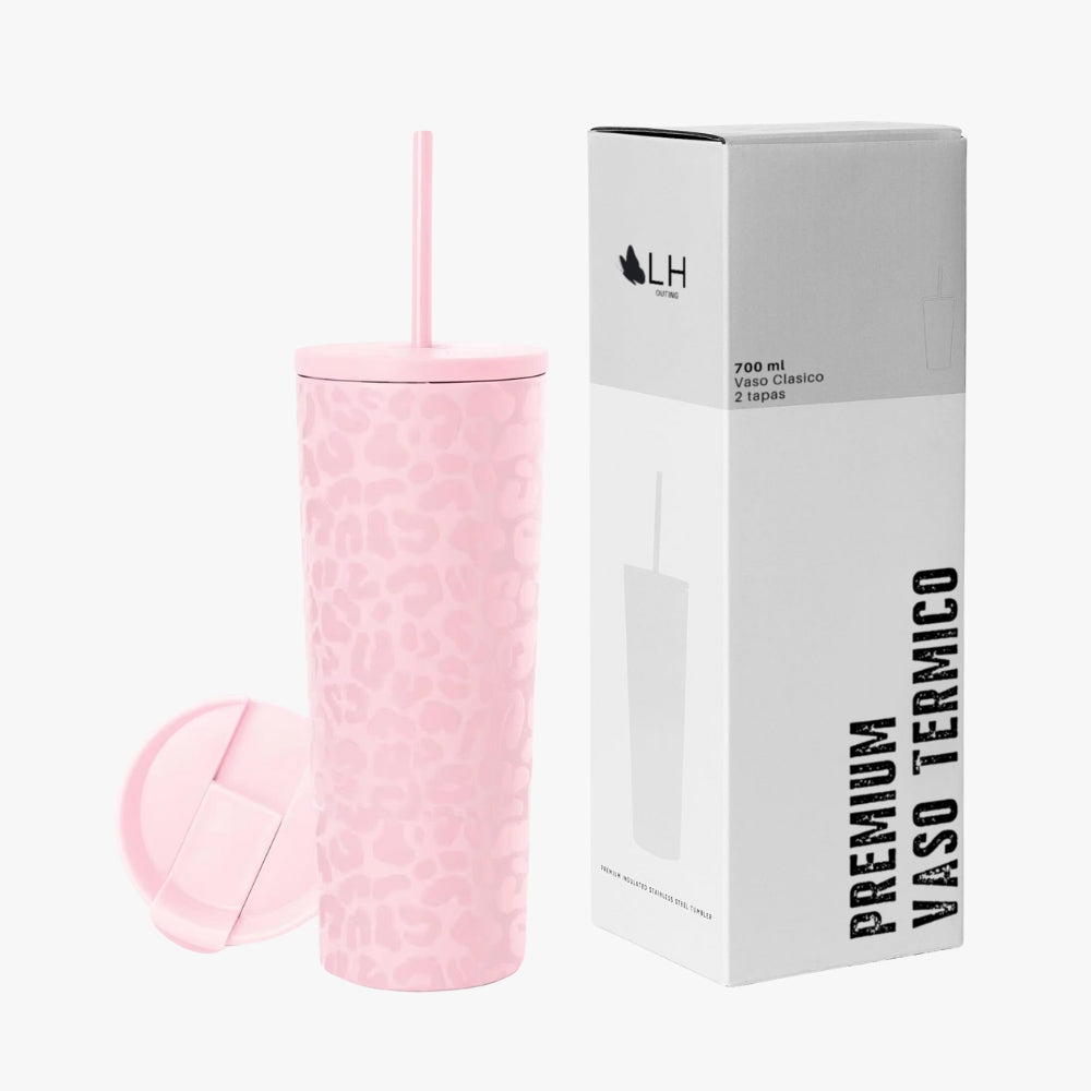 Vaso Térmico 700ml + 2 tapas Rosado con Diseño