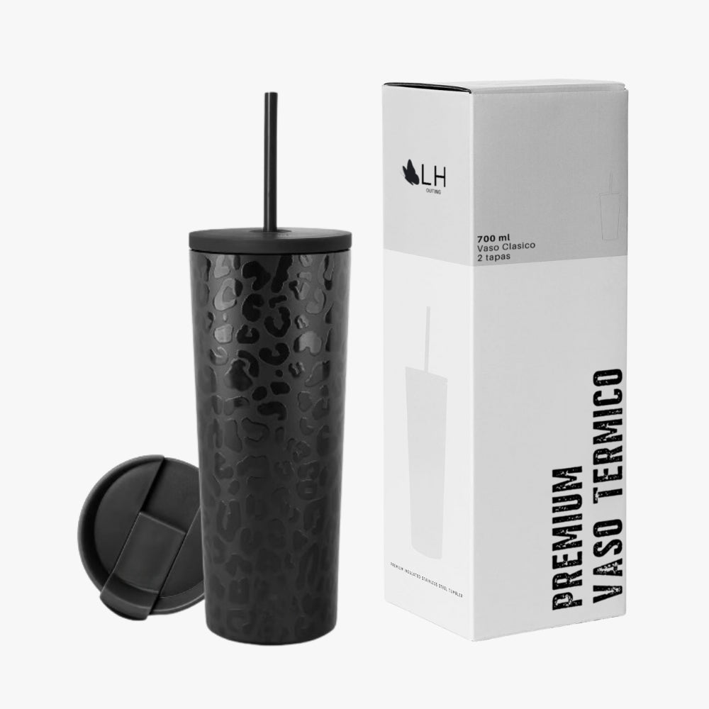 Vaso Térmico 700ml + 2 Tapas Negro con Diseño