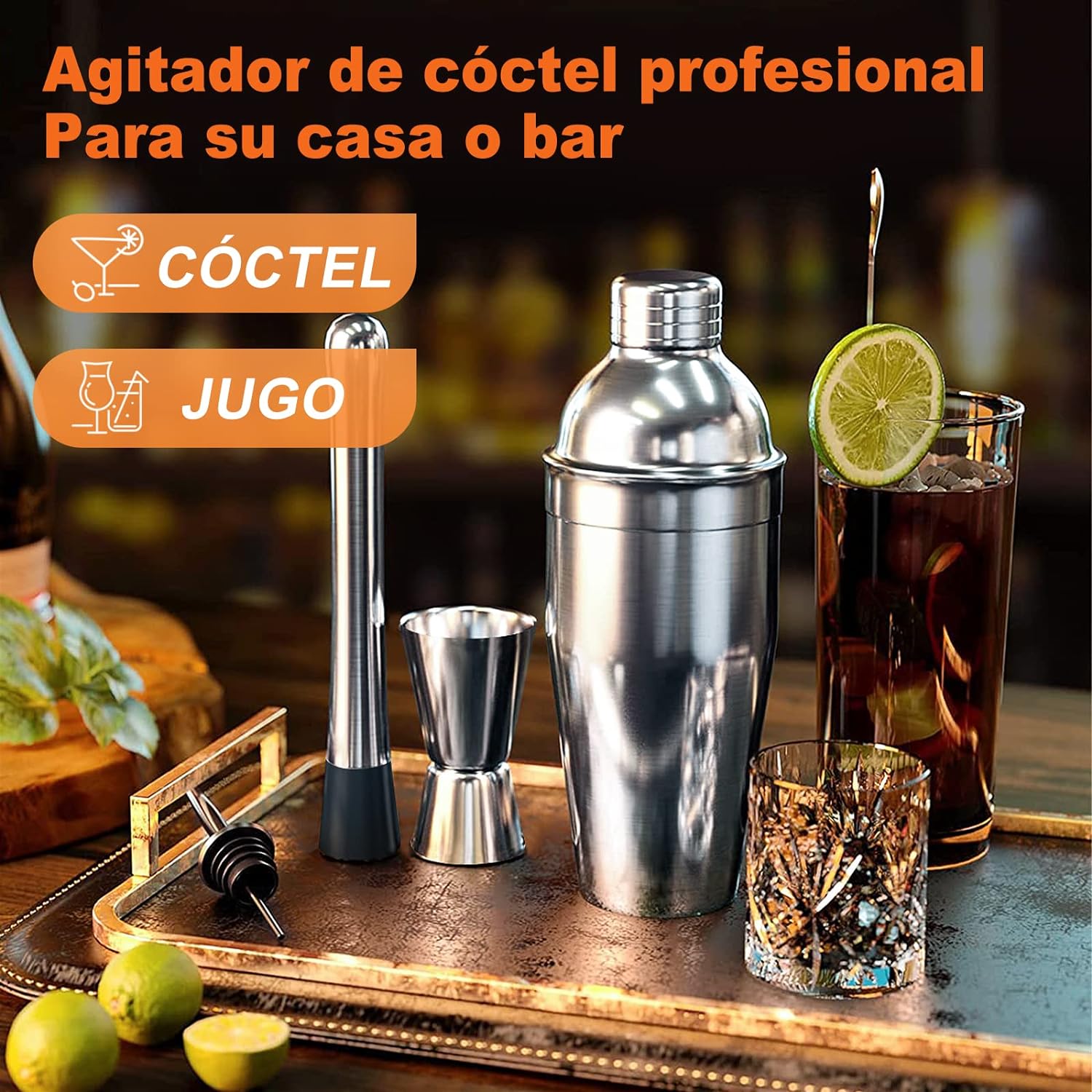 Juego De Coctelera Inoxidable Profesional Para Bar 3 Piezas