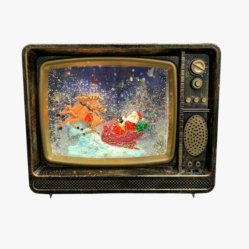 Farol de Navidad Diseño Televisor Vintage Con Música Y Luz Decoración Trineo