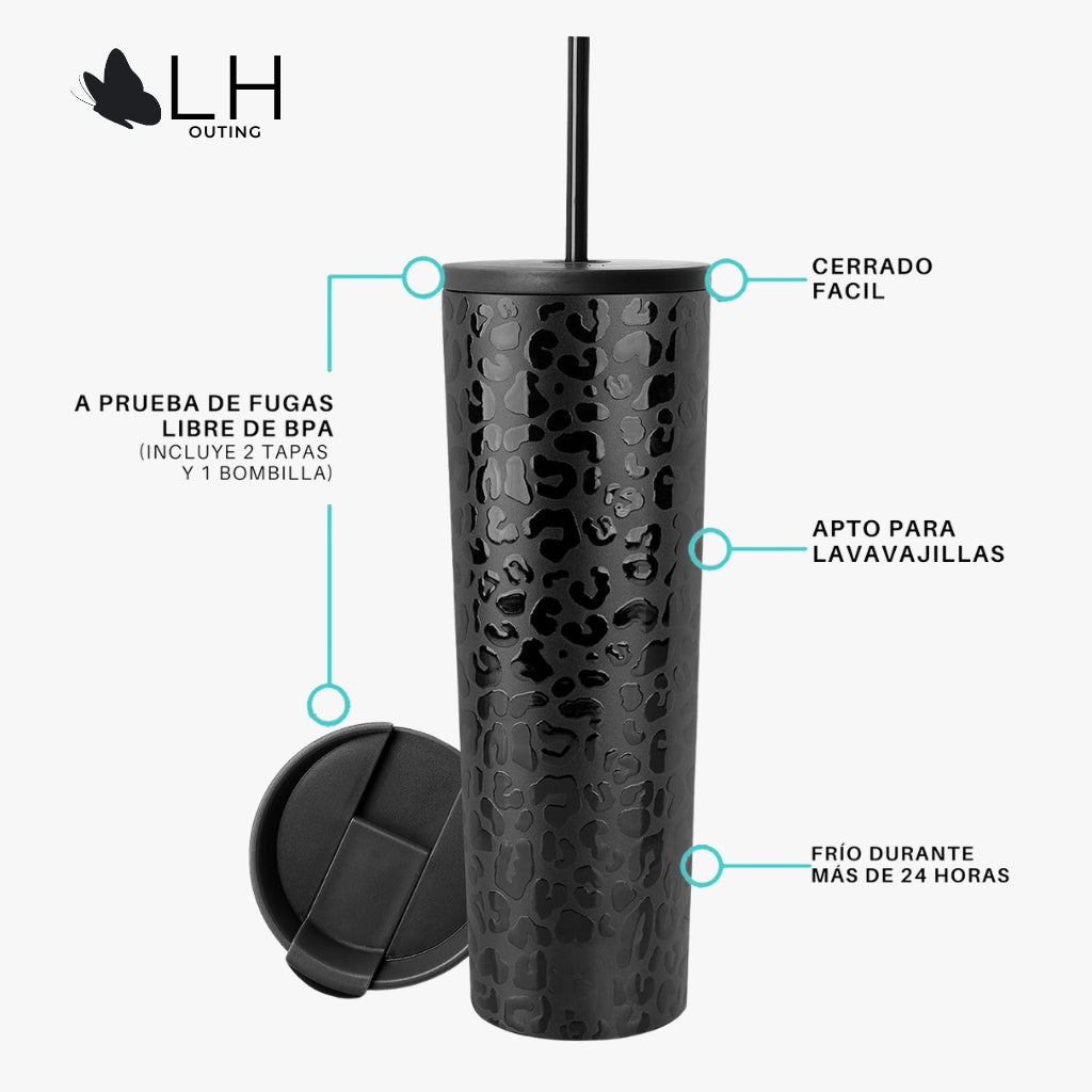 Vaso Térmico 700ml + 2 Tapas Negro con Diseño