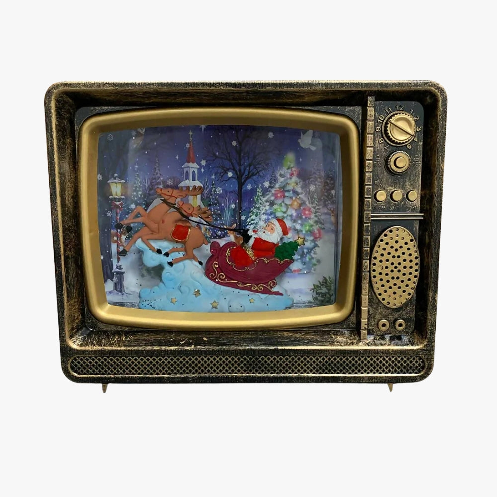 Farol de Navidad Diseño Televisor Vintage Con Música Y Luz Decoración Trineo