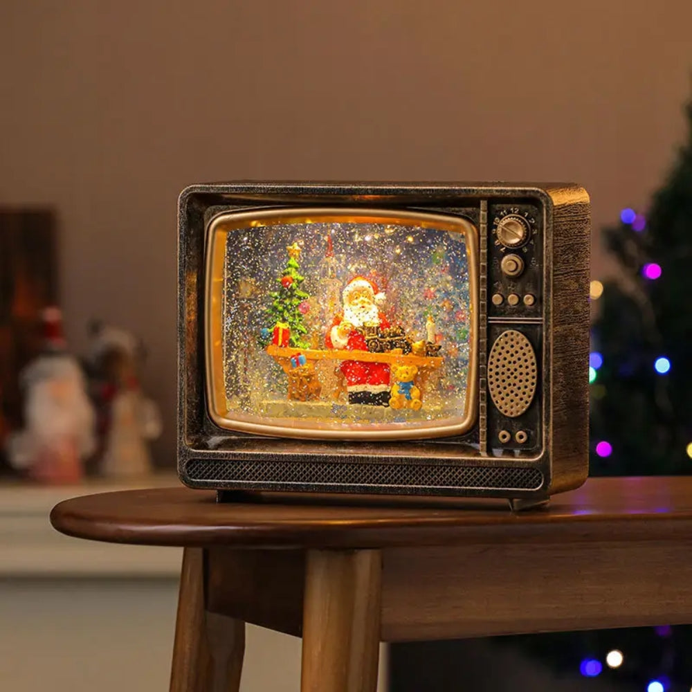 Farol de Navidad Diseño Televisor Vintage Con Música Y Luz Decoración Pascuero