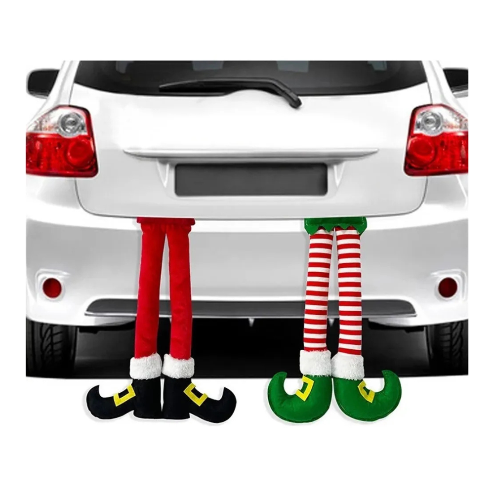 Adorno Navideño para Auto – Piernas Colgantes de Santa Pascuero y Elfo en Maletero
