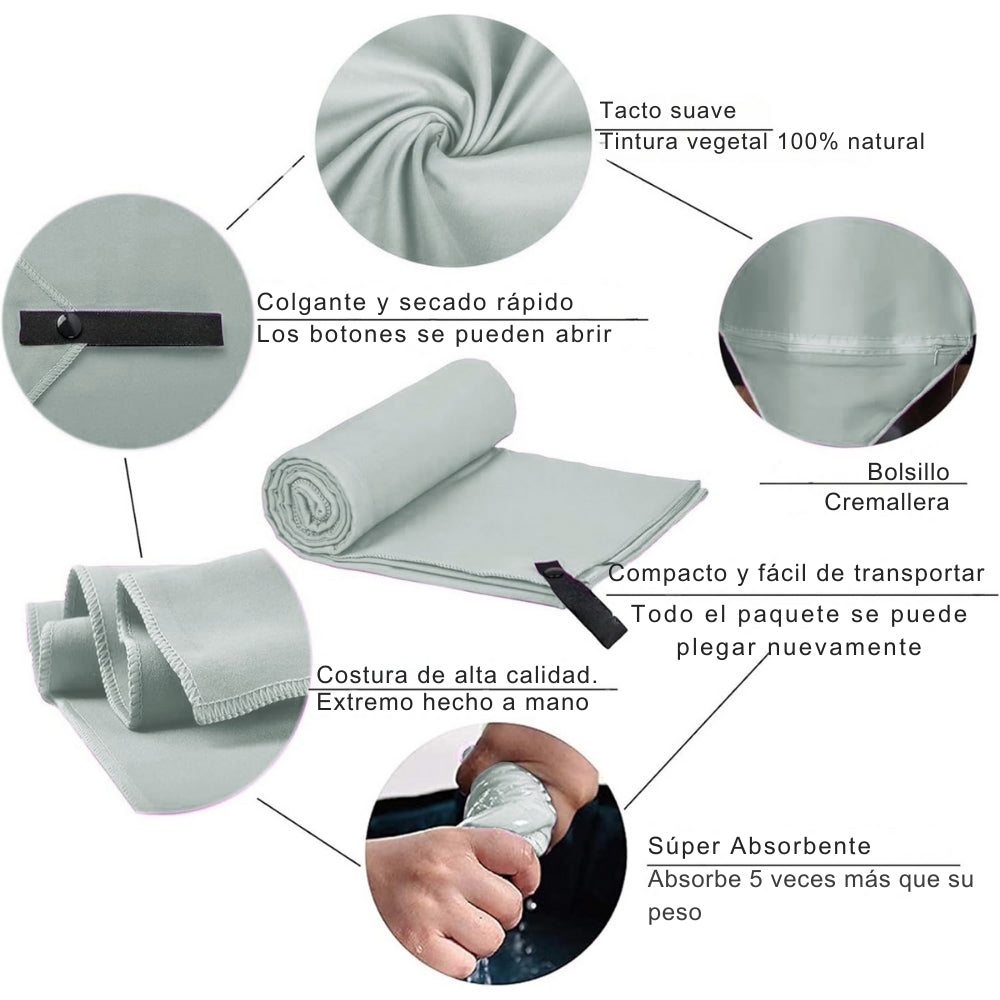 Toalla De Microfibra Set X2 Medidas  120x60 + 80x30 + Estuche ACTIVE LINE