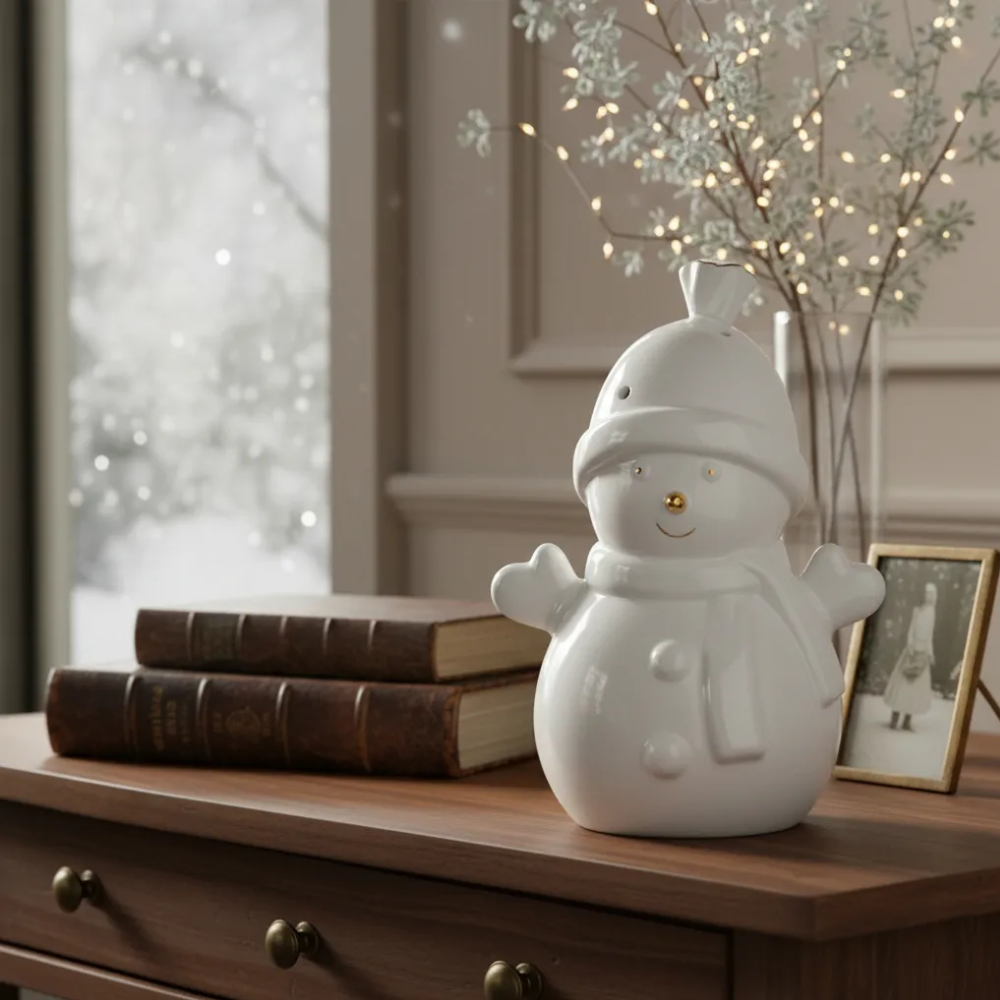 Adorno Muñeco De Nieve Led De Cerámica 19 cm Navidad Decoración