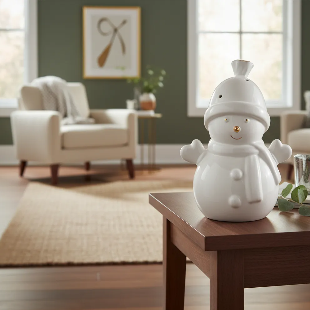 Adorno Muñeco De Nieve Led De Cerámica 19 cm Navidad Decoración