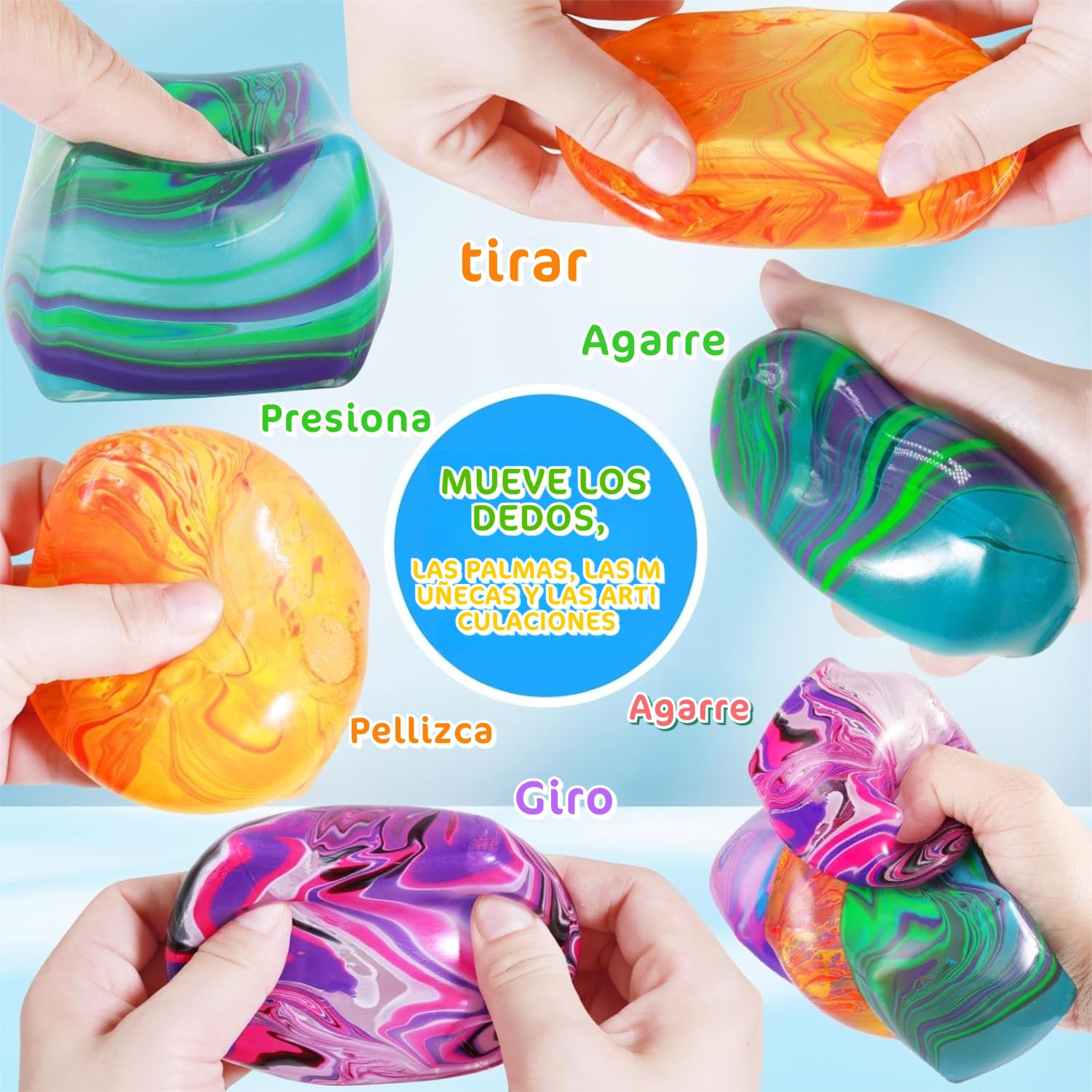 Set de 4 Cubos Squishy Antiestrés Marble – Slow Rising | Sensoriales Virales