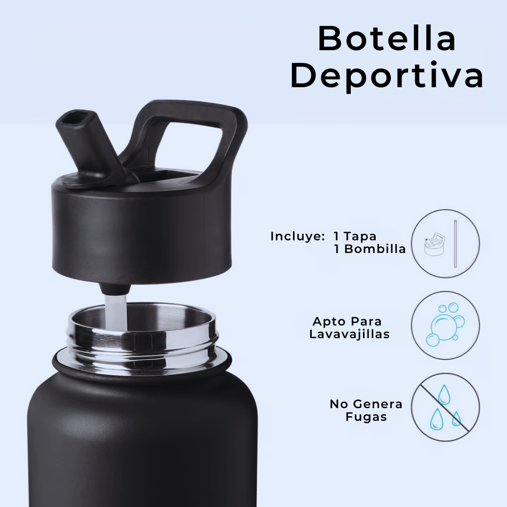 Botella Térmica Deportiva 950 ml NEGRO CON DISEÑO