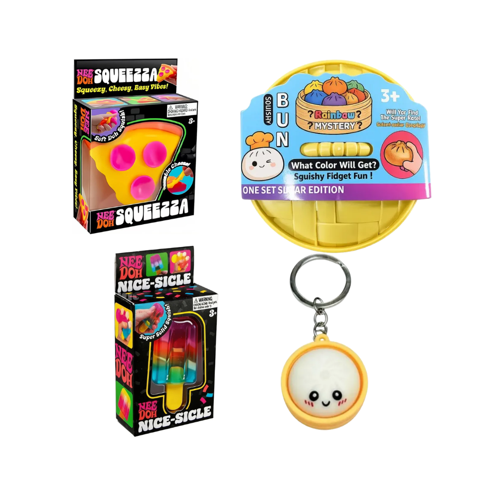 Set 4 Pcs Dumpling mini Antiestrés Squishy Pizza Needoh Helado
