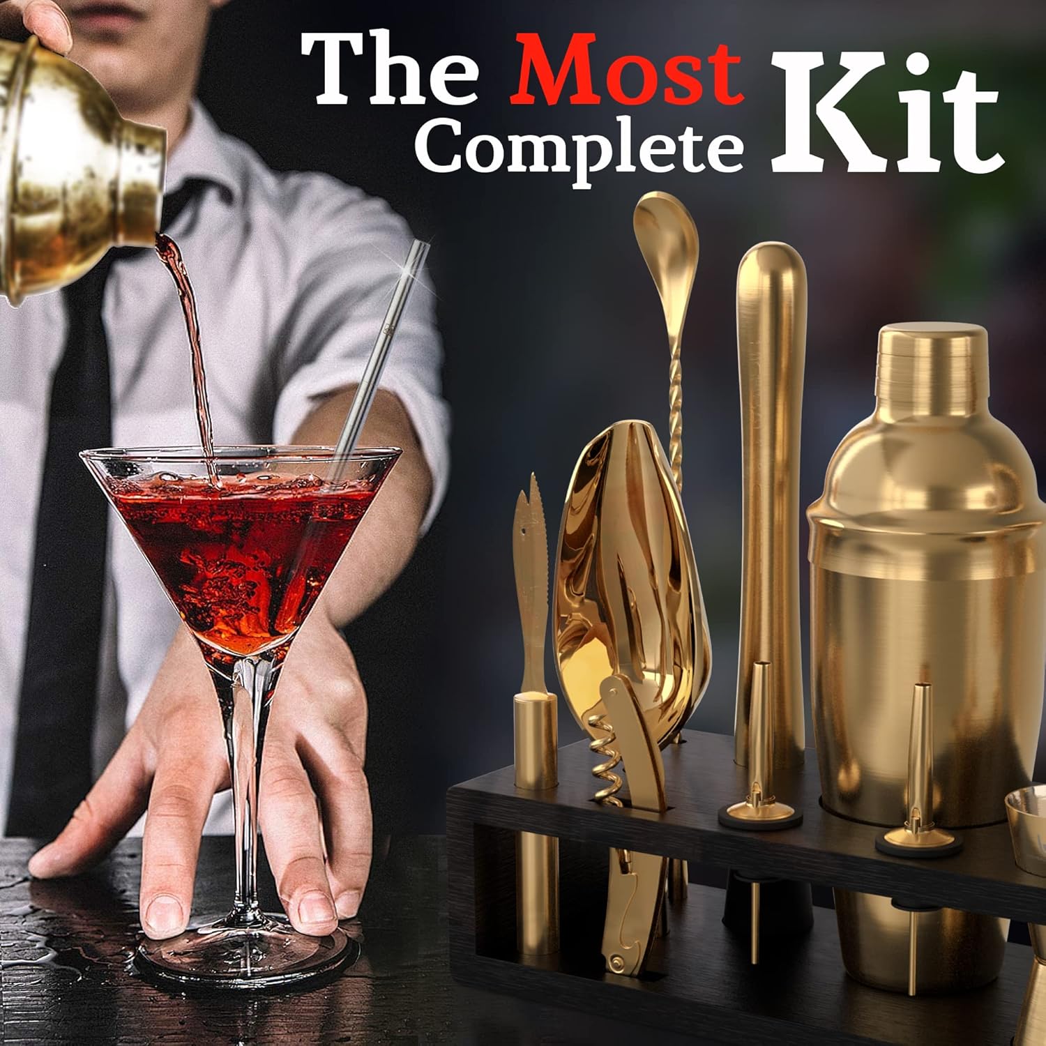 Set Coctelera Juego Bar Kit 13 Piezas Bartender Dorado Gold