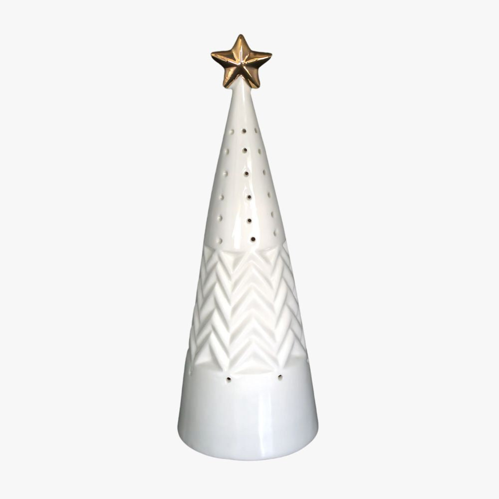 Adorno Árbol Pino con Estrella Led Cerámica 24 cm Navidad Decoración