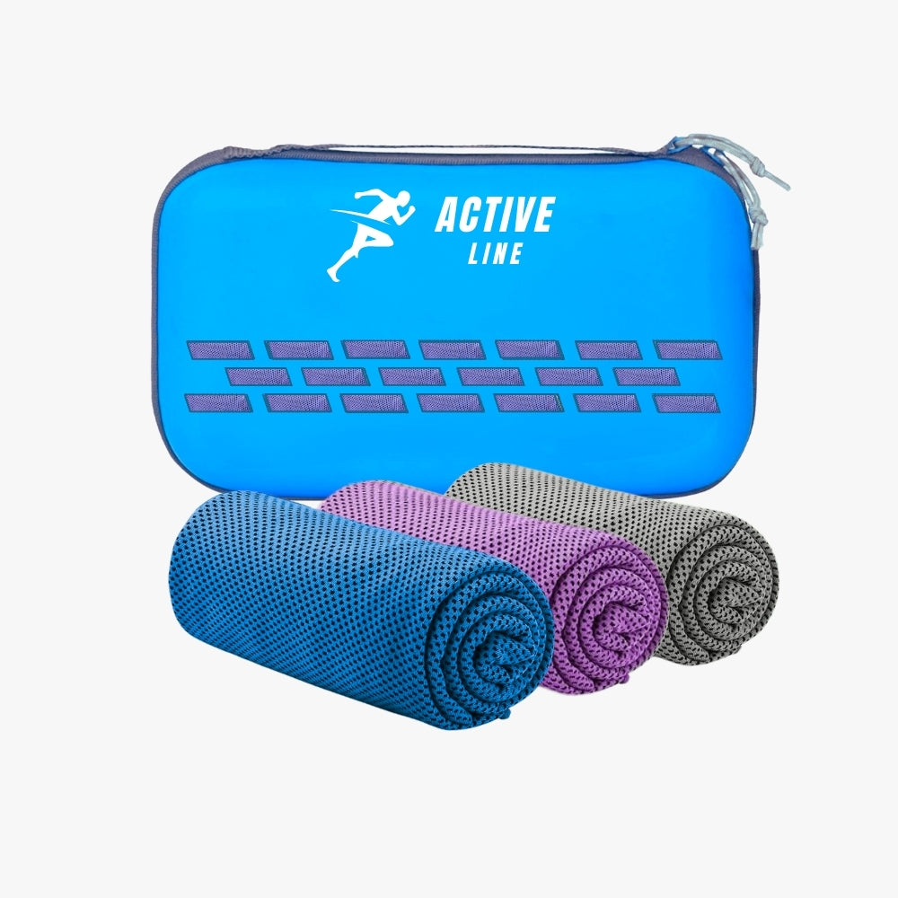Toalla Fria Microfibra Set De 3 ACTIVE LINE 100x30 Ejercicio +estuche