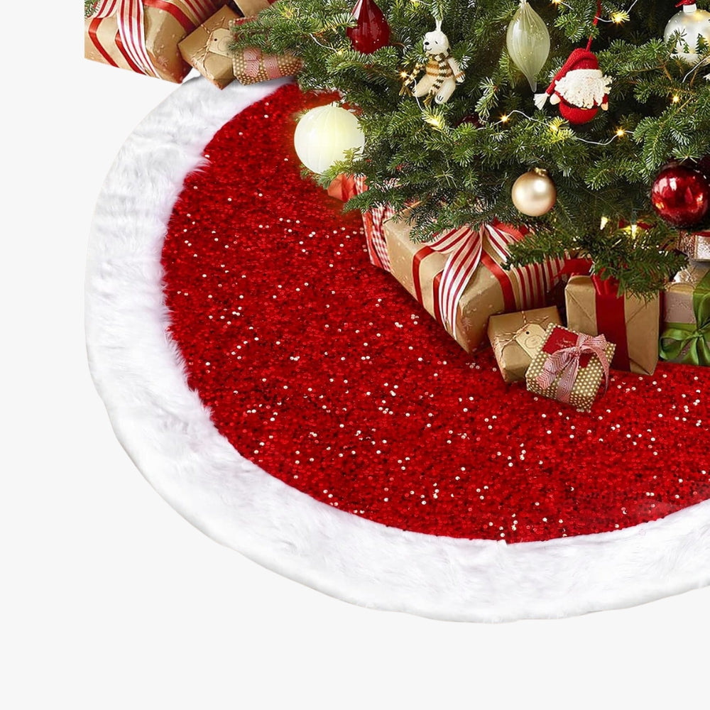 Faldón Pie De Árbol Navidad 122 cm Rojo Con Blanco