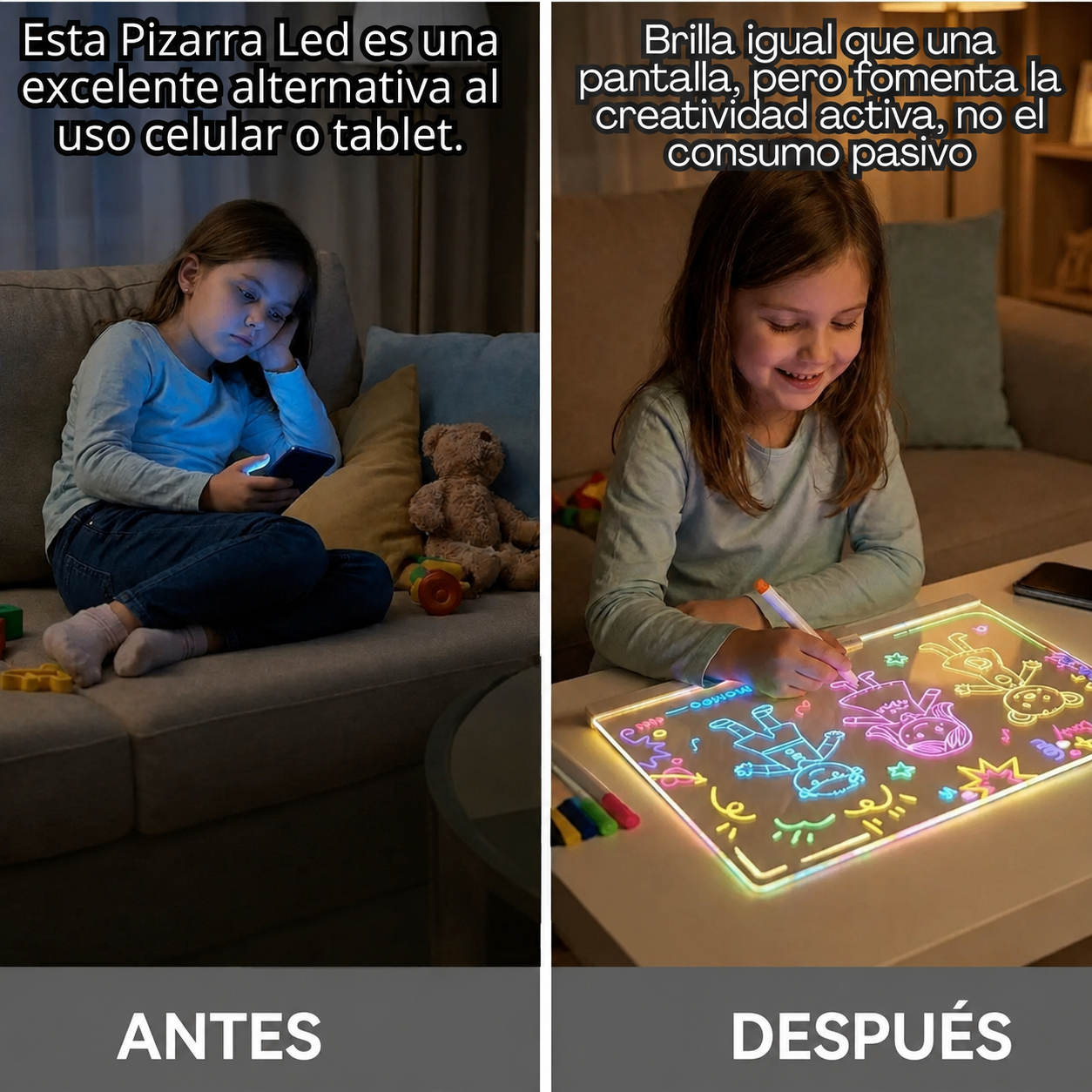 Pizarra Mágica LED Acrílica para Dibujar con Luz + 7 Plumones Neón