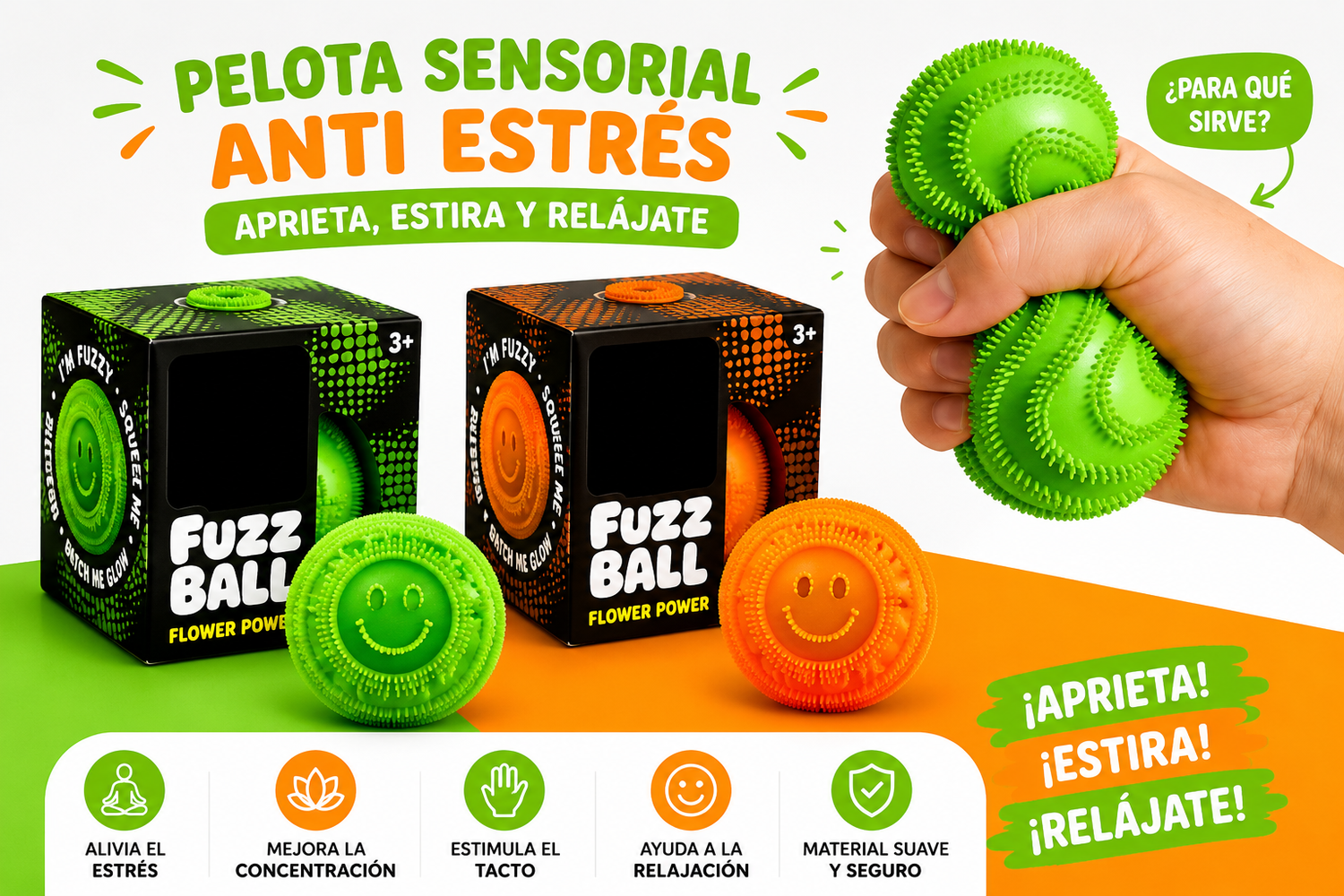 Pelota Sensorial Antiestrés Squishy Fuzz Ball | Juguete Sensorial Fidget Toy