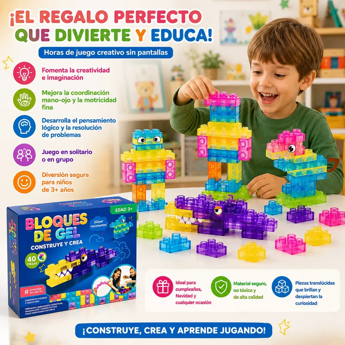 Magic Gummy Bloc Construcción Para Niño Goma Sensoriales 40 pcs
