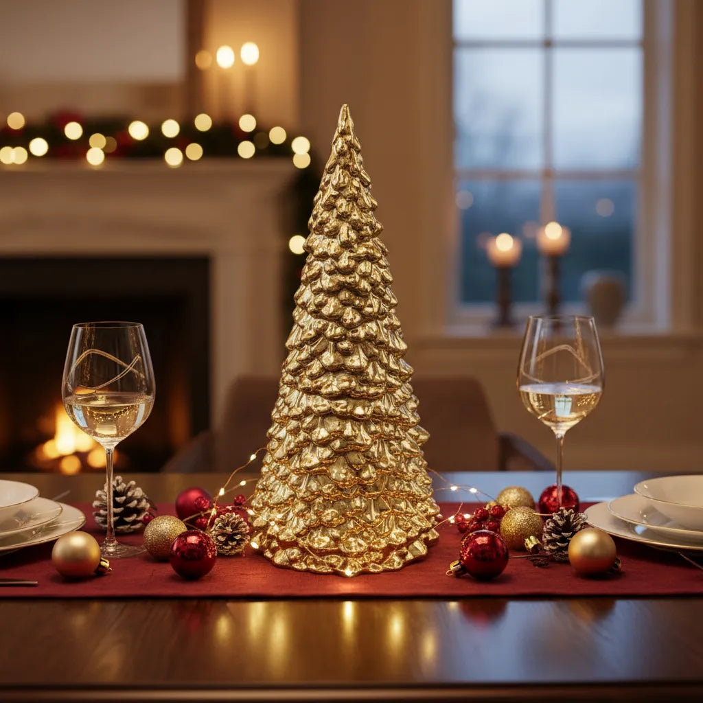 Adorno Árbol Pino Dorado Cerámica 26 cm Navidad Decoración