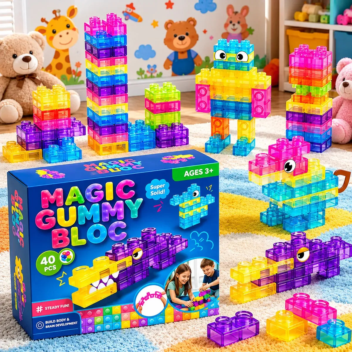 Magic Gummy Bloc Construcción Para Niño Goma Sensoriales 40 pcs