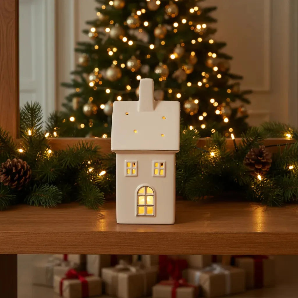 Adorno Casa Led Cerámica 21 cm Navidad Decoración