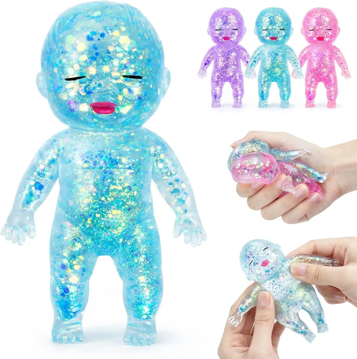 Bebé Reborn Squishy de Gel con Glitter – Muñeco Antiestrés Sensorial Viral