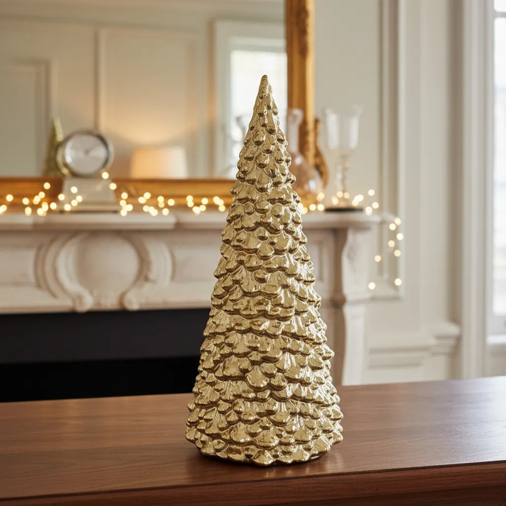 Adorno Árbol Pino Dorado Cerámica 26 cm Navidad Decoración