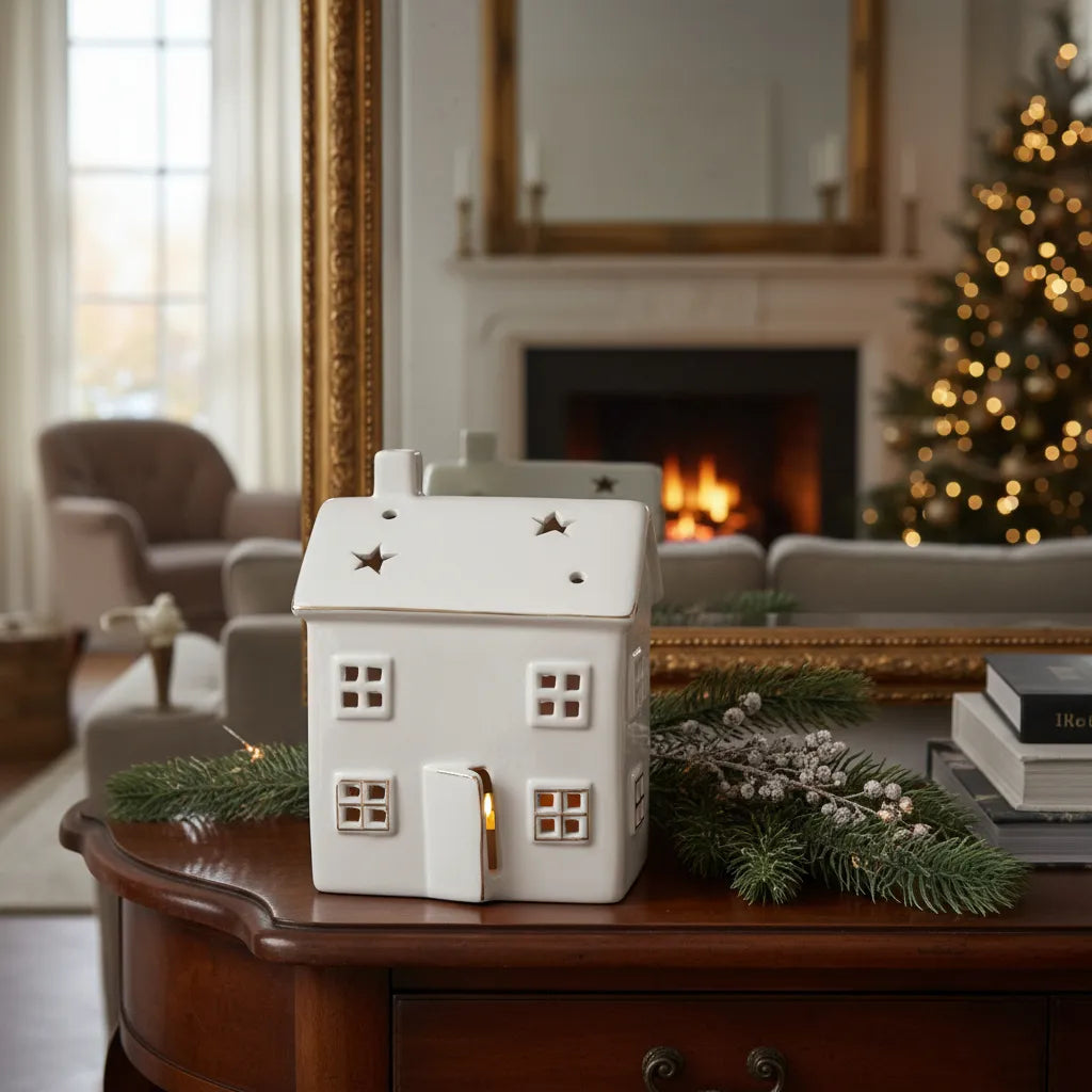 Adorno Casa Led Cerámica 17 cm Navidad Decoración