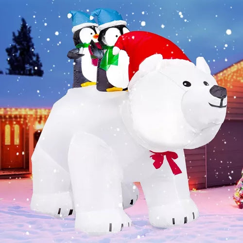 Inflable Navidad Oso Polar Con Pingüino Led Pascuero Adorno