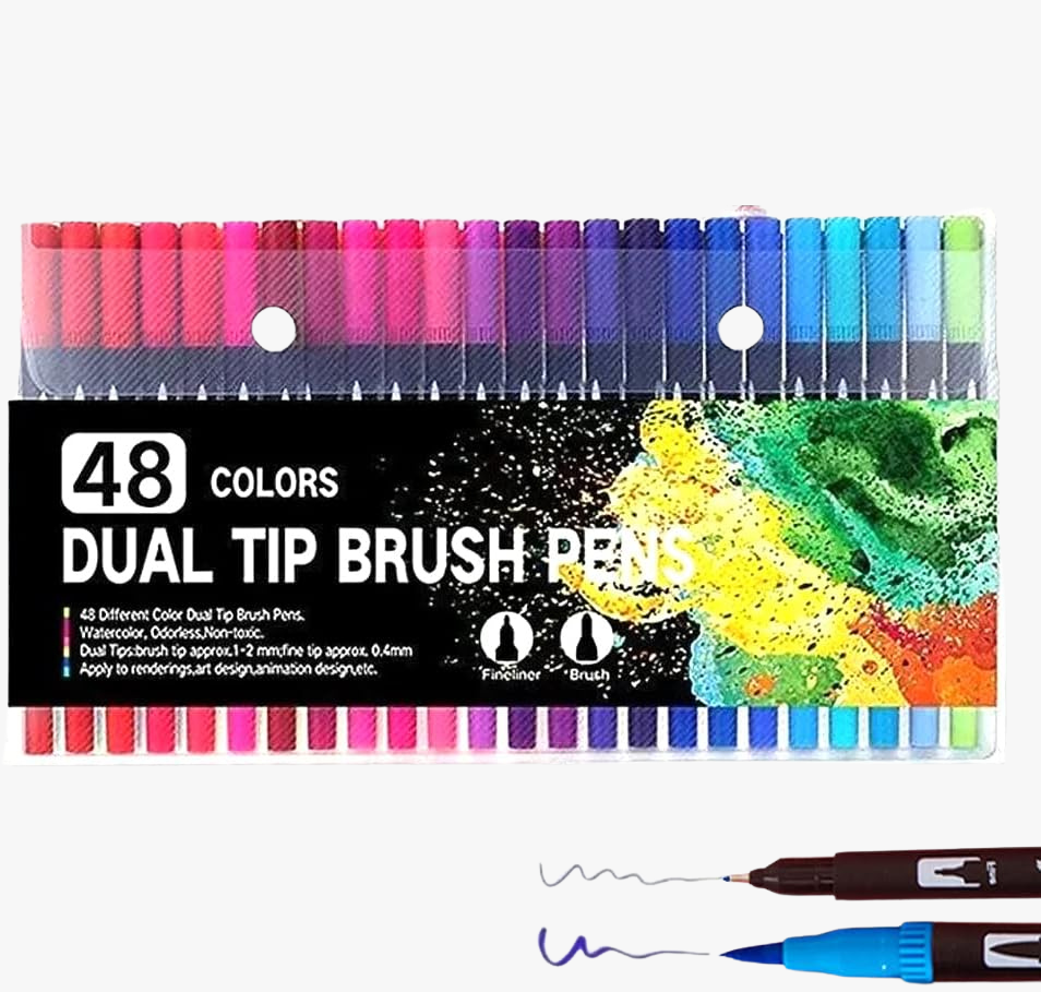 Plumones Pincel Brush 48 Colores Marcadores Punta Pincel