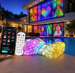 Cortina LED Smart instalada en ventanales, con app y control