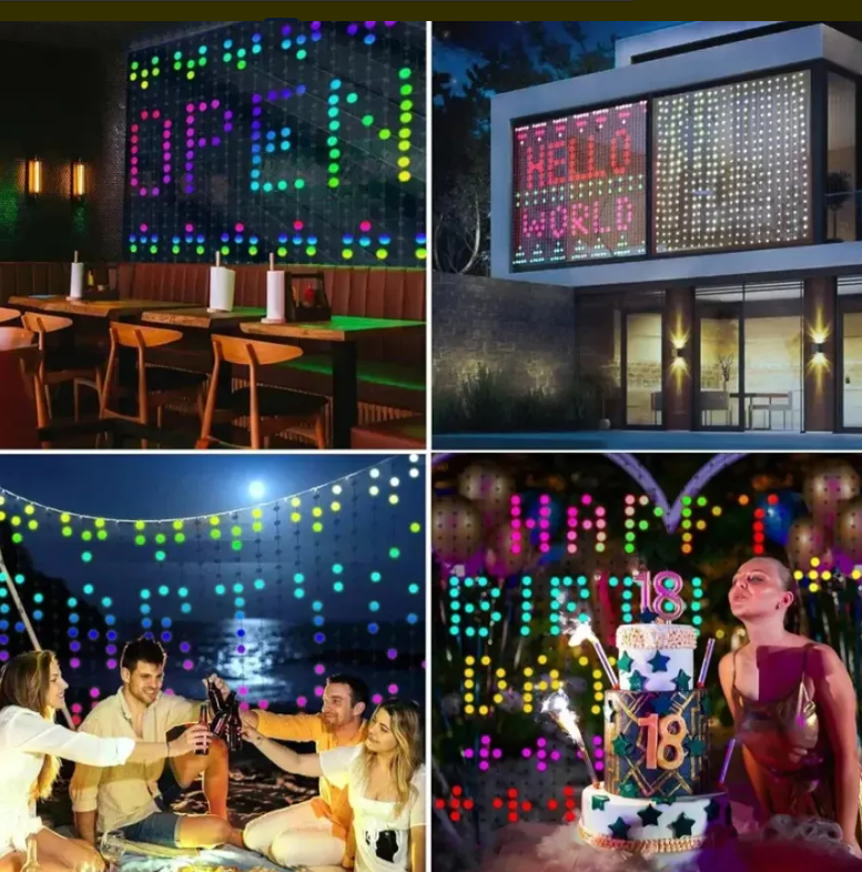 Ejemplos de mensajes y celebraciones con cortina LED