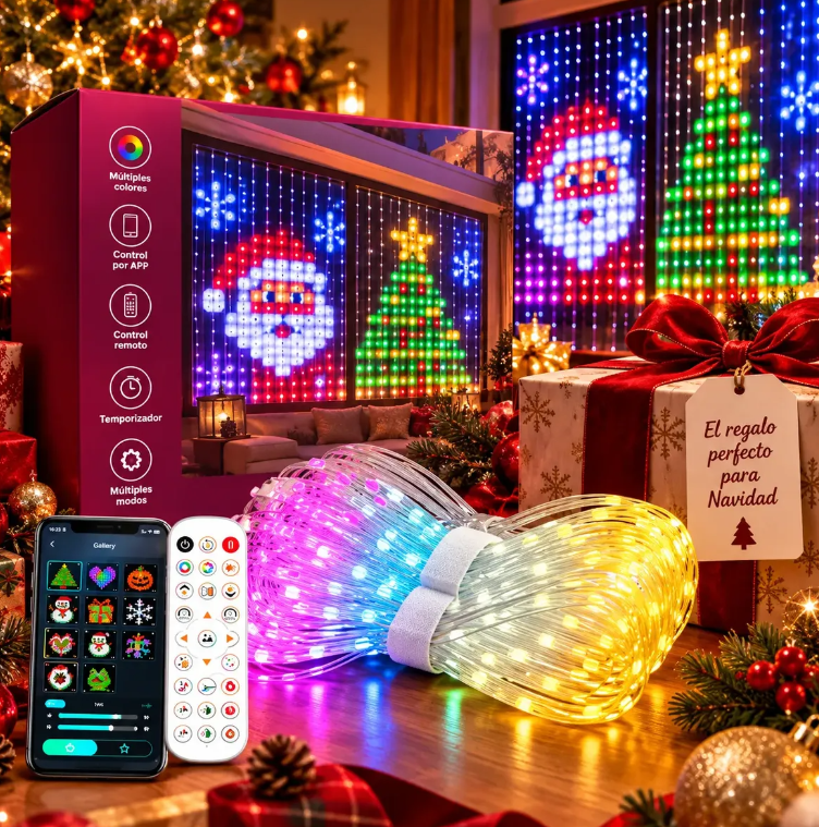 Cortina LED Smart como decoración navideña