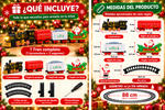 Tren eléctrico navideño: incluye locomotora, tres vagones, accesorios y vía de 88 cm de diámetro